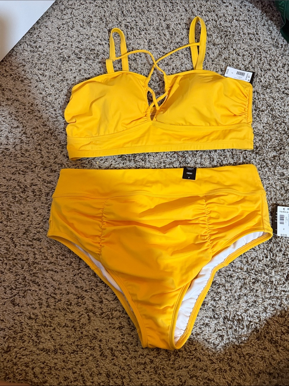 Yellow High-Waist Bikini Set with Strappy Top - Women Swim - NWT!